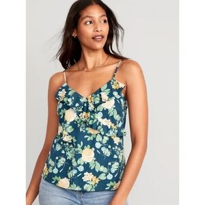 NWT Old Navy Navy Blue Floral Ruffle Wrap Effect Cami Tank Top Women Size Medium